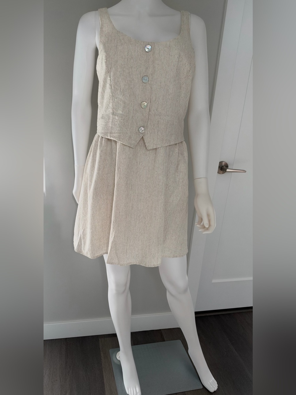 NEW Rachel Paige Stylish Cream Pinstripe Dress Size L NWOT